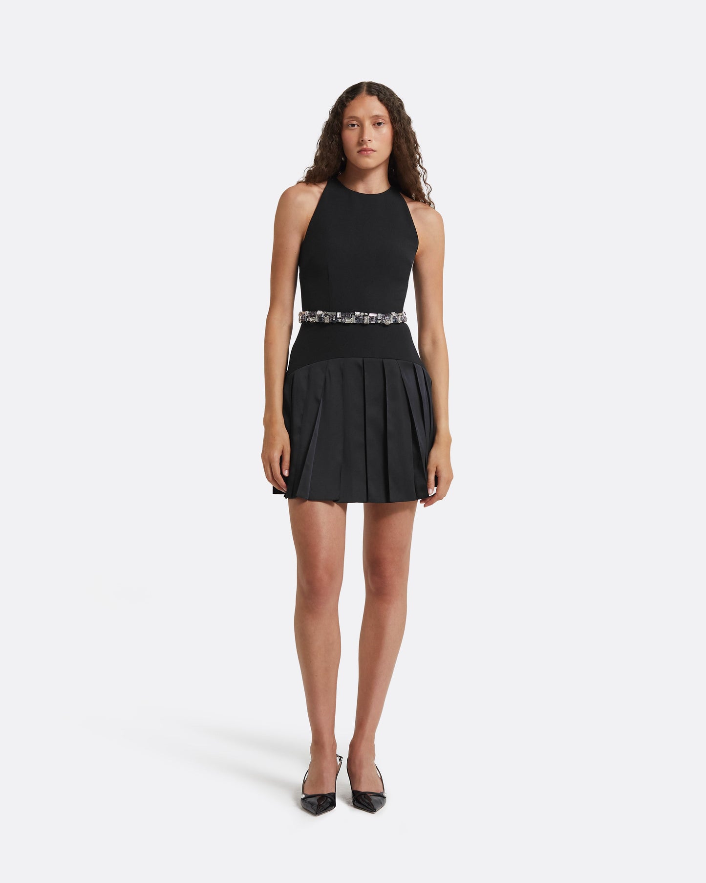 Tonina Black Short Dress With Embroidered Belt