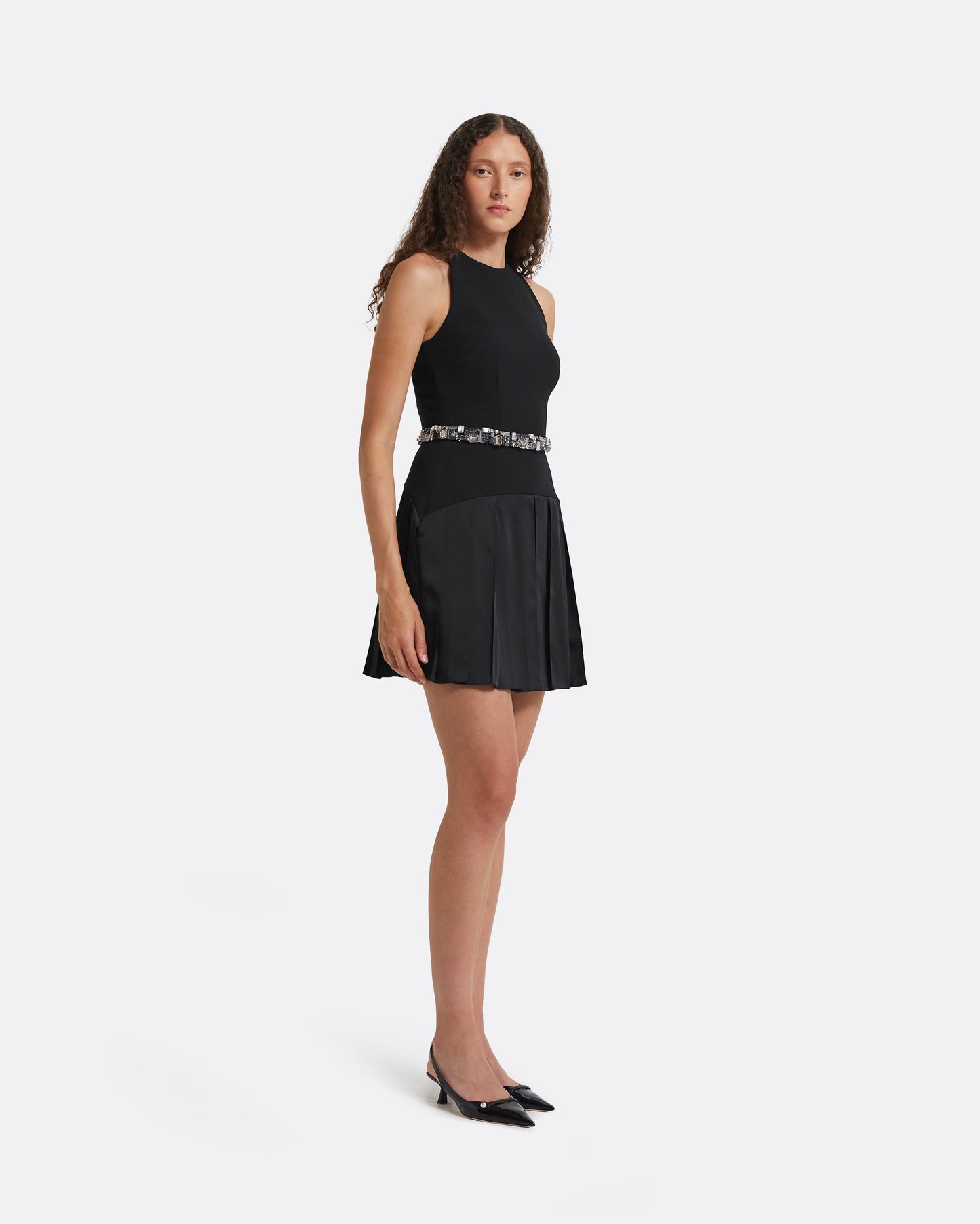 Tonina Black Short Dress With Embroidered Belt
