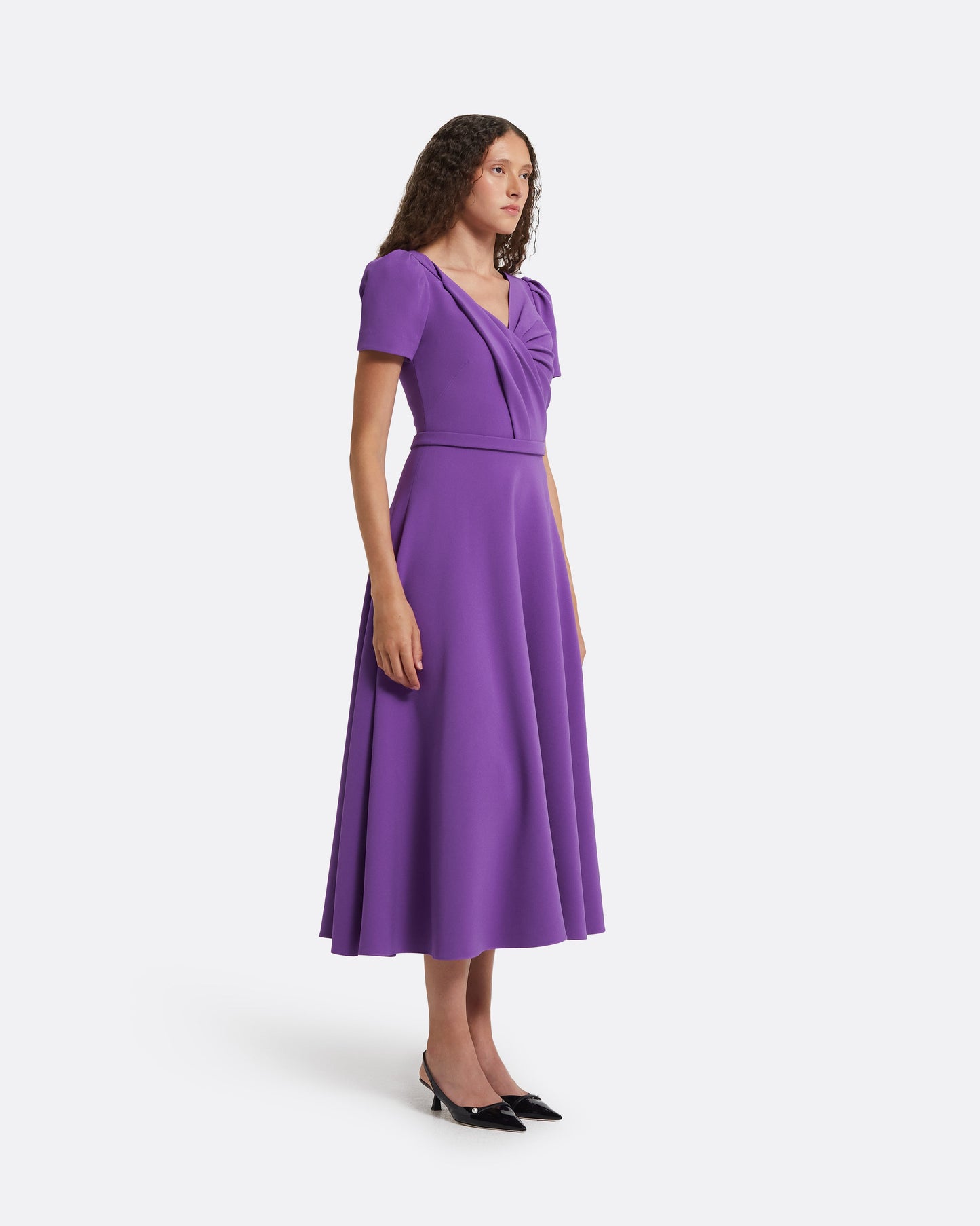 purple midi dress Ellie Dusty Floral Fabric Stretch Get What You Want Purple