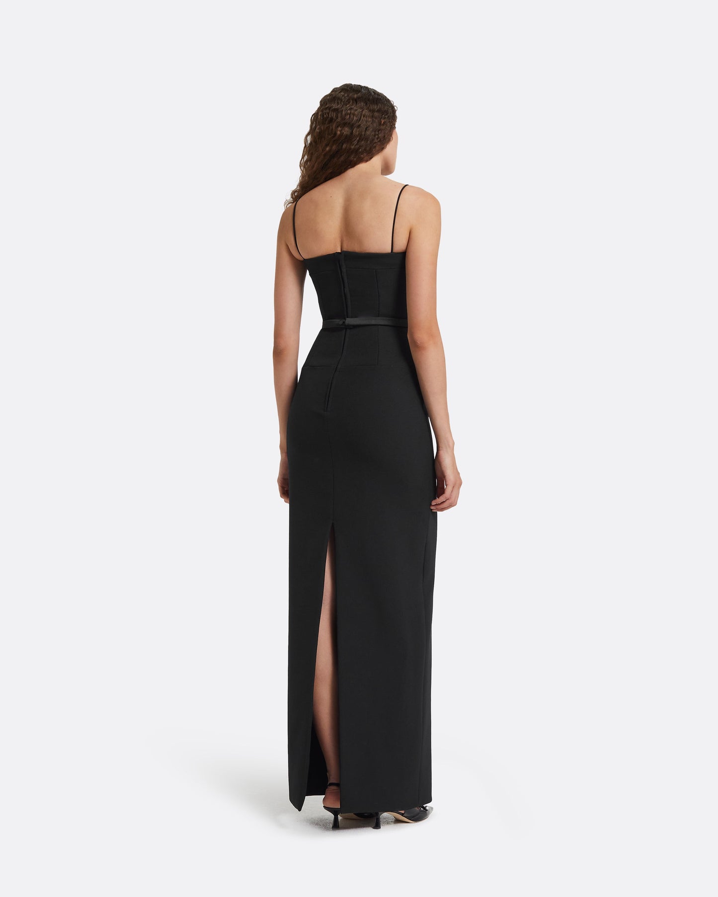 Pelin Black Long Dress With Embroidered Belt