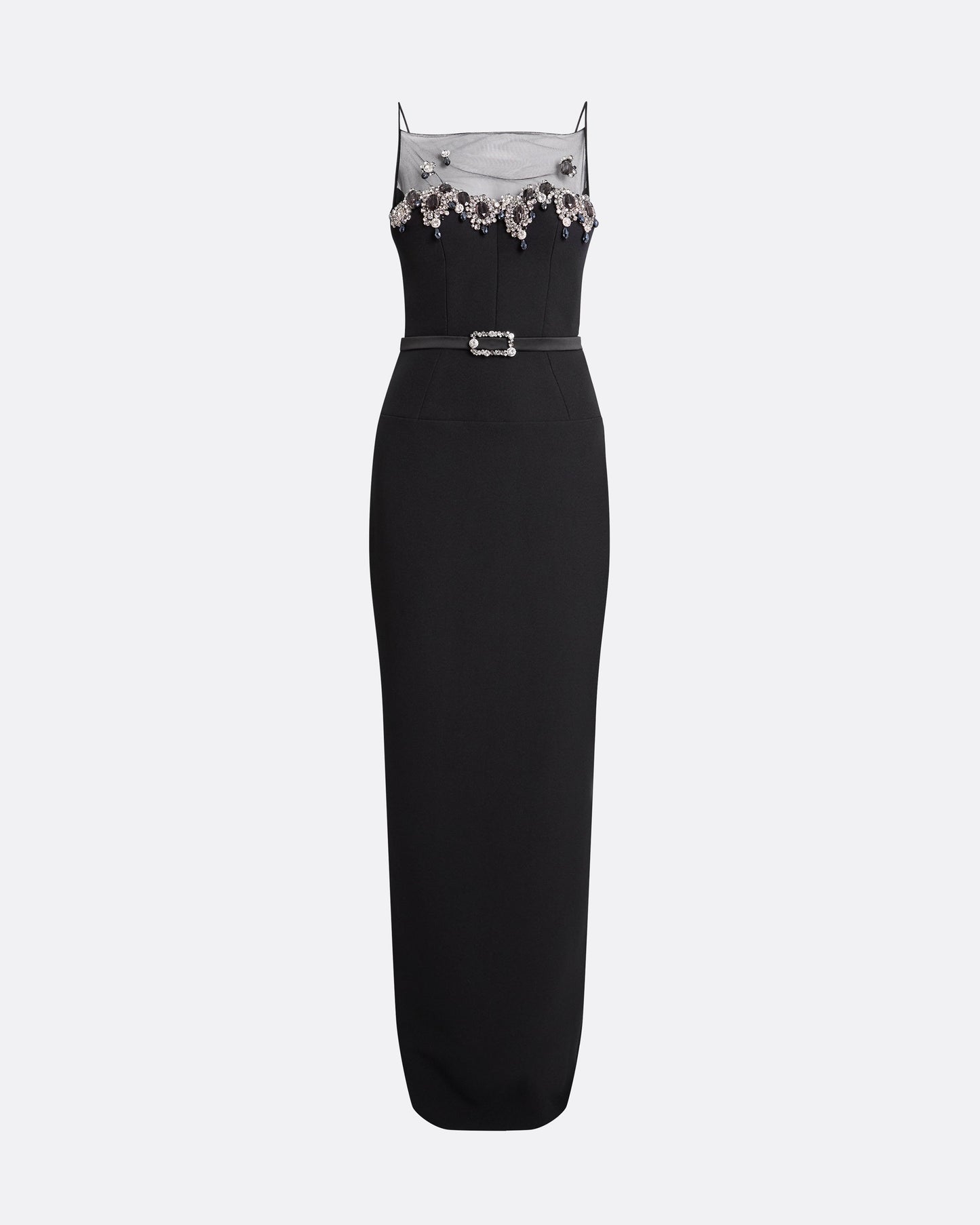 Pelin Black Long Dress With Embroidered Belt