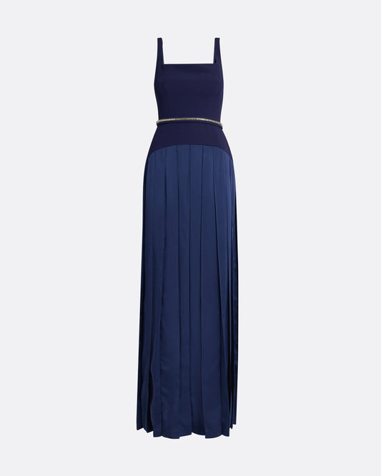 Luce Azurite Blue Long Dress With Embroidered Belt