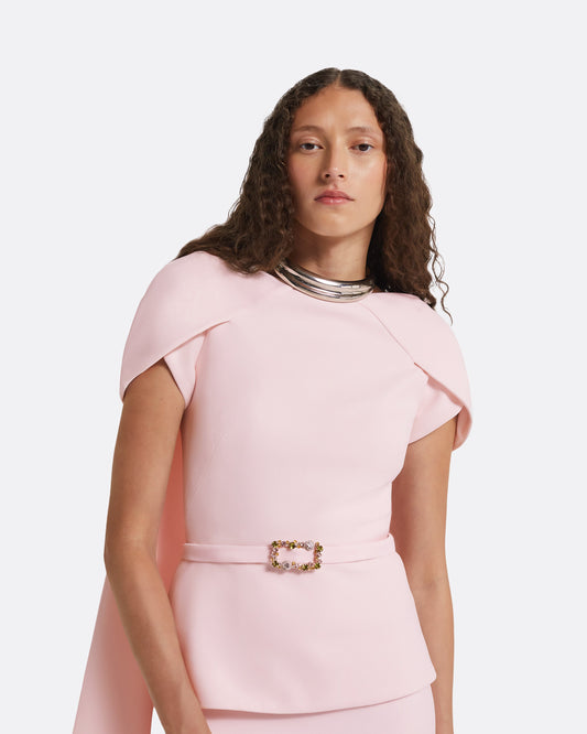 Erkin Barely Pink Long Dress With Embroidered Belt
