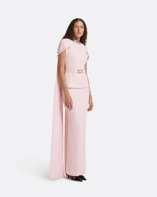 Erkin Barely Pink Long Dress With Embroidered Belt
