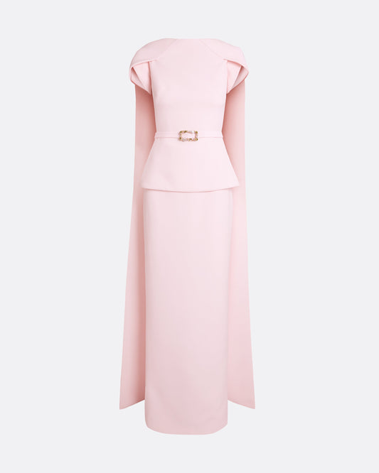 Erkin Barely Pink Long Dress With Embroidered Belt
