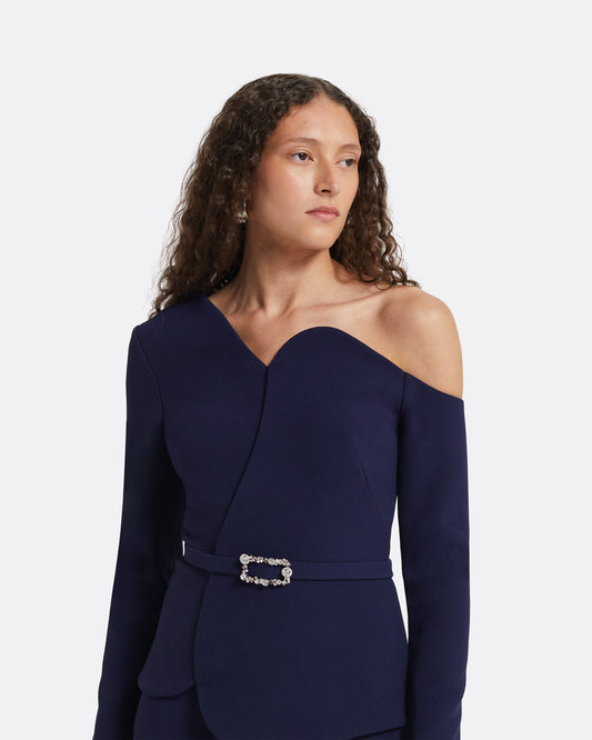 Adil Azurite Blue Top With Embroidered Belt