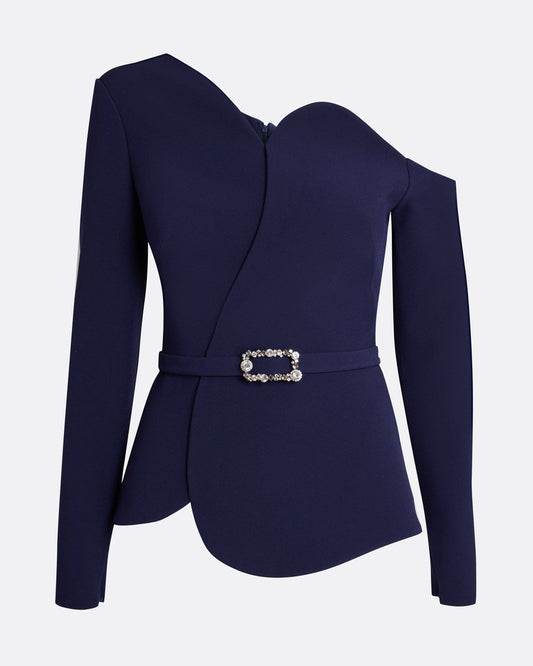 Adil Azurite Blue Top With Embroidered Belt