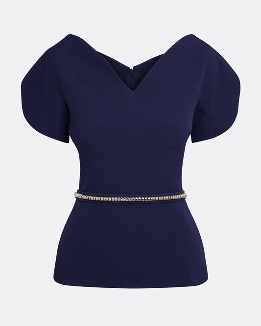 Finty Azurite Blue Top With Embroidered Belt
