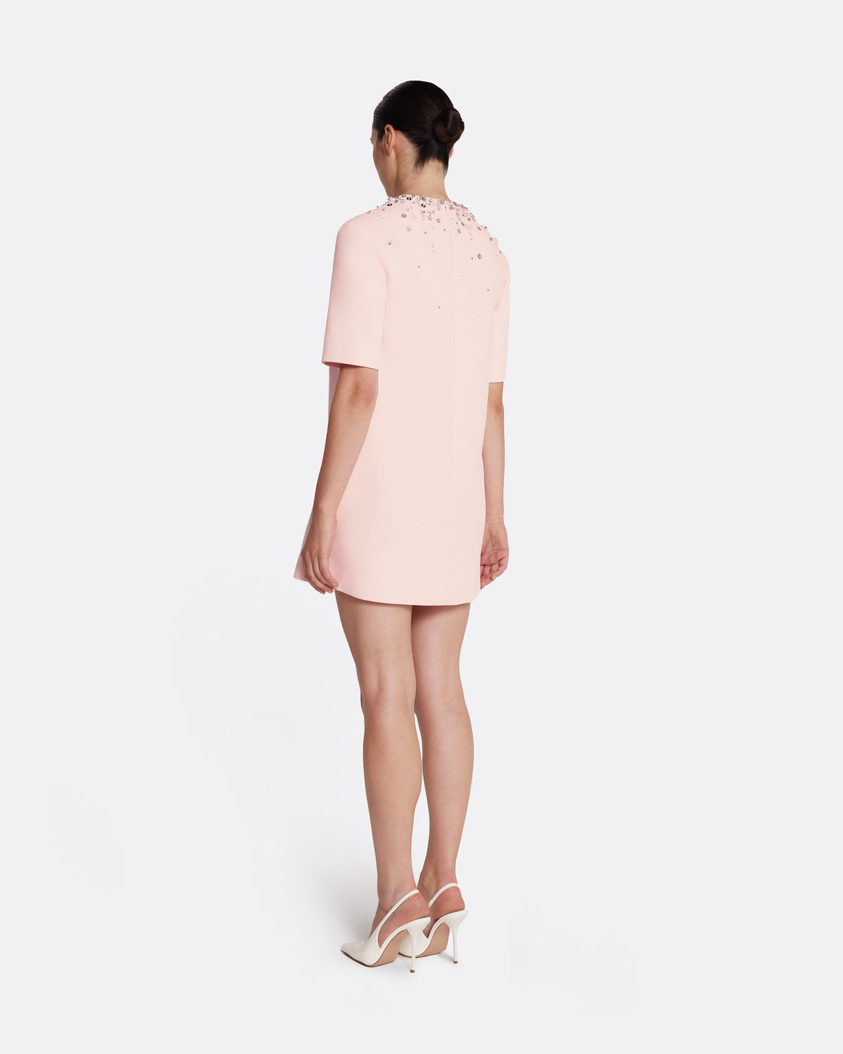 Ripley Short Dress in Pale Pink with Multi-pastels Embellishment