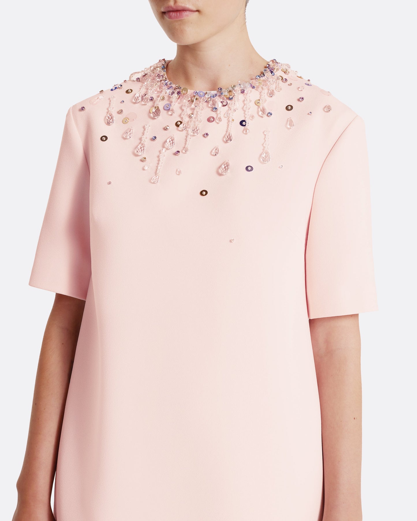 Ripley Short Dress in Pale Pink with Multi-pastels Embellishment