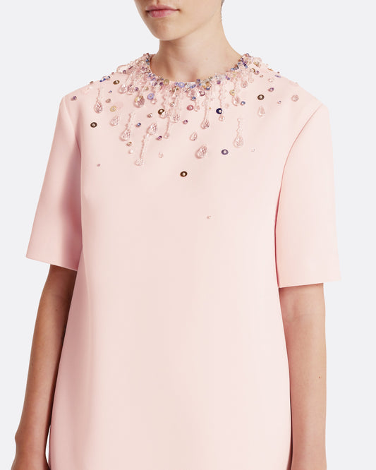 Ripley Short Dress in Pale Pink with Multi-pastels Embellishment