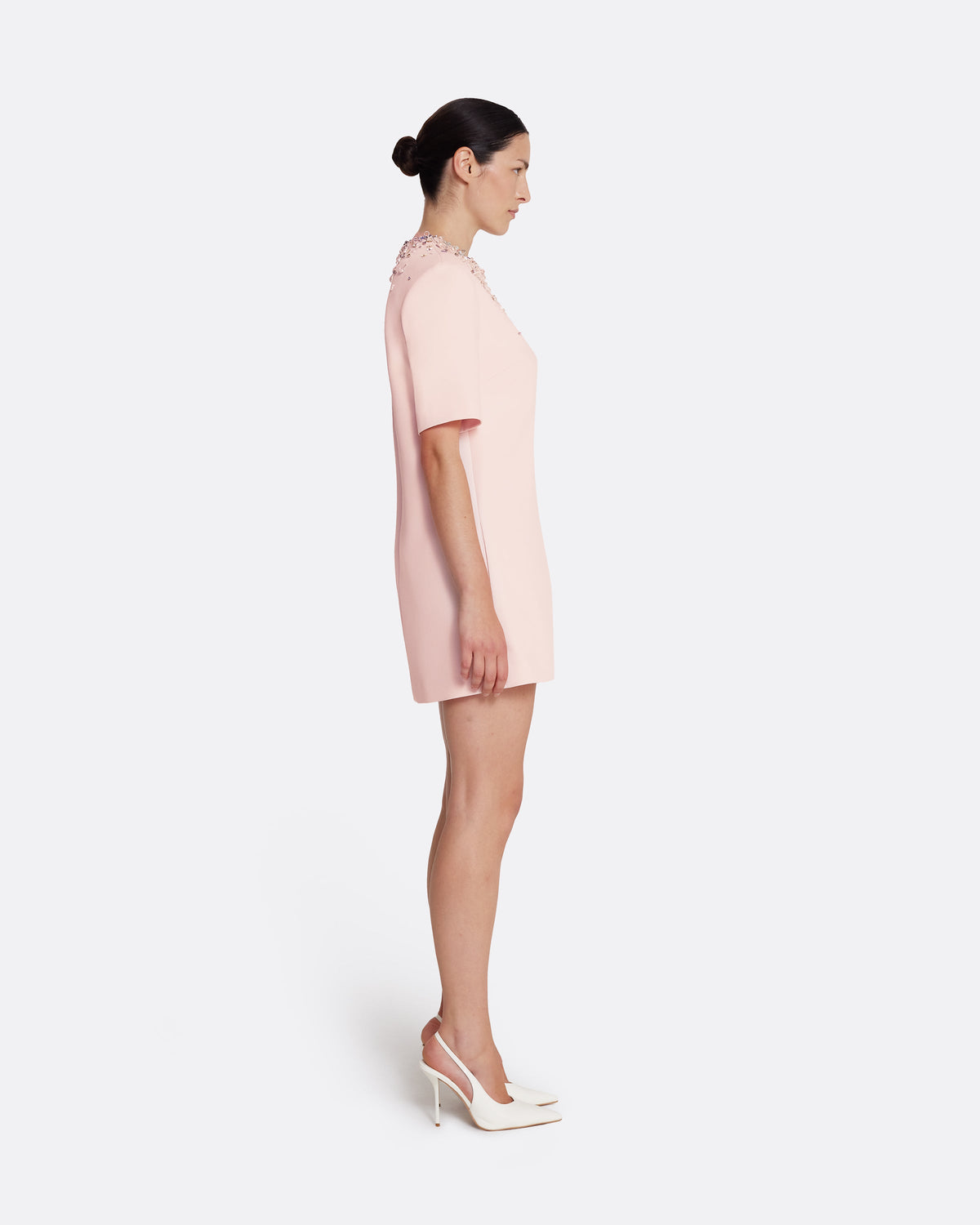 Ripley Short Dress in Pale Pink with Multi-pastels Embellishment