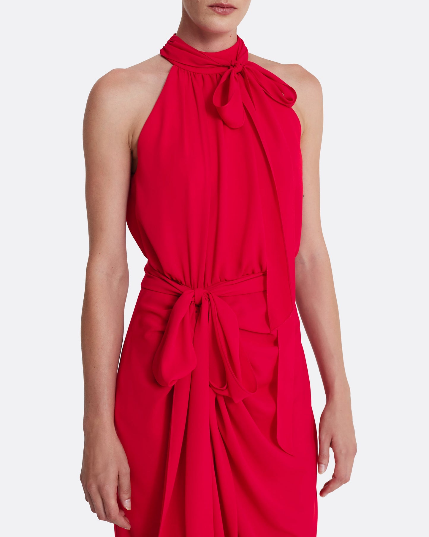 Valentina Midi Dress in Azalea Red