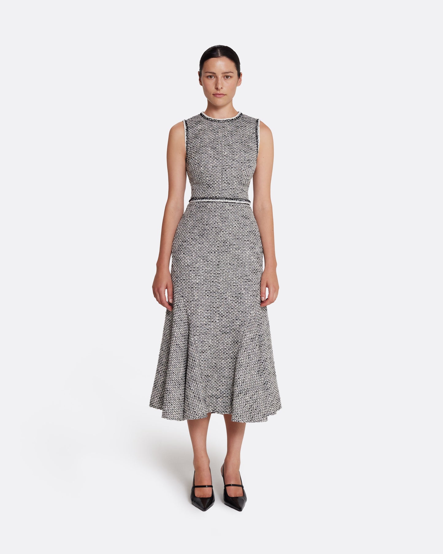 Sleeveless A-line midi dress  in GREYSCALE WITH GREYSCALE
