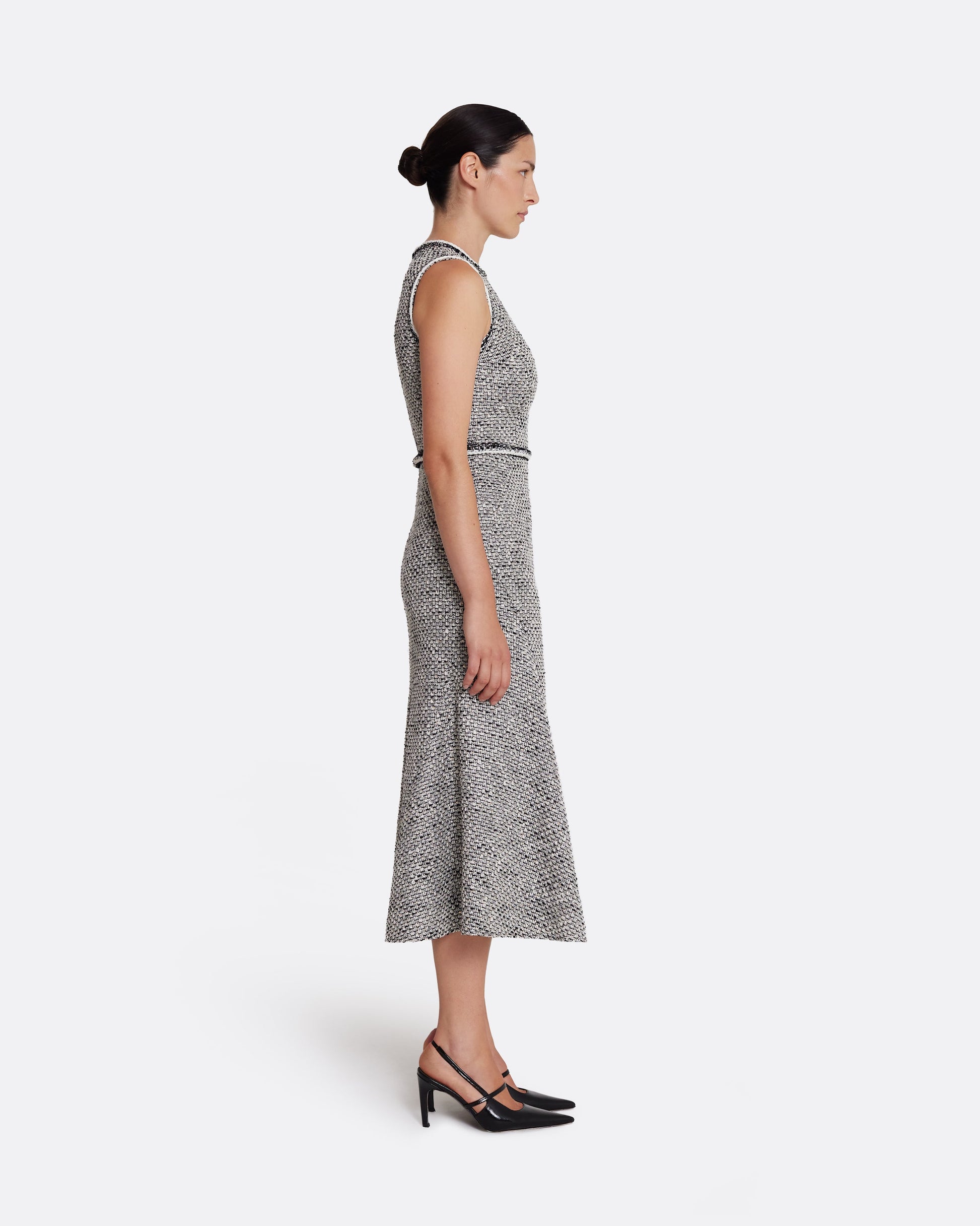 Sleeveless A-line midi dress  in GREYSCALE WITH GREYSCALE
