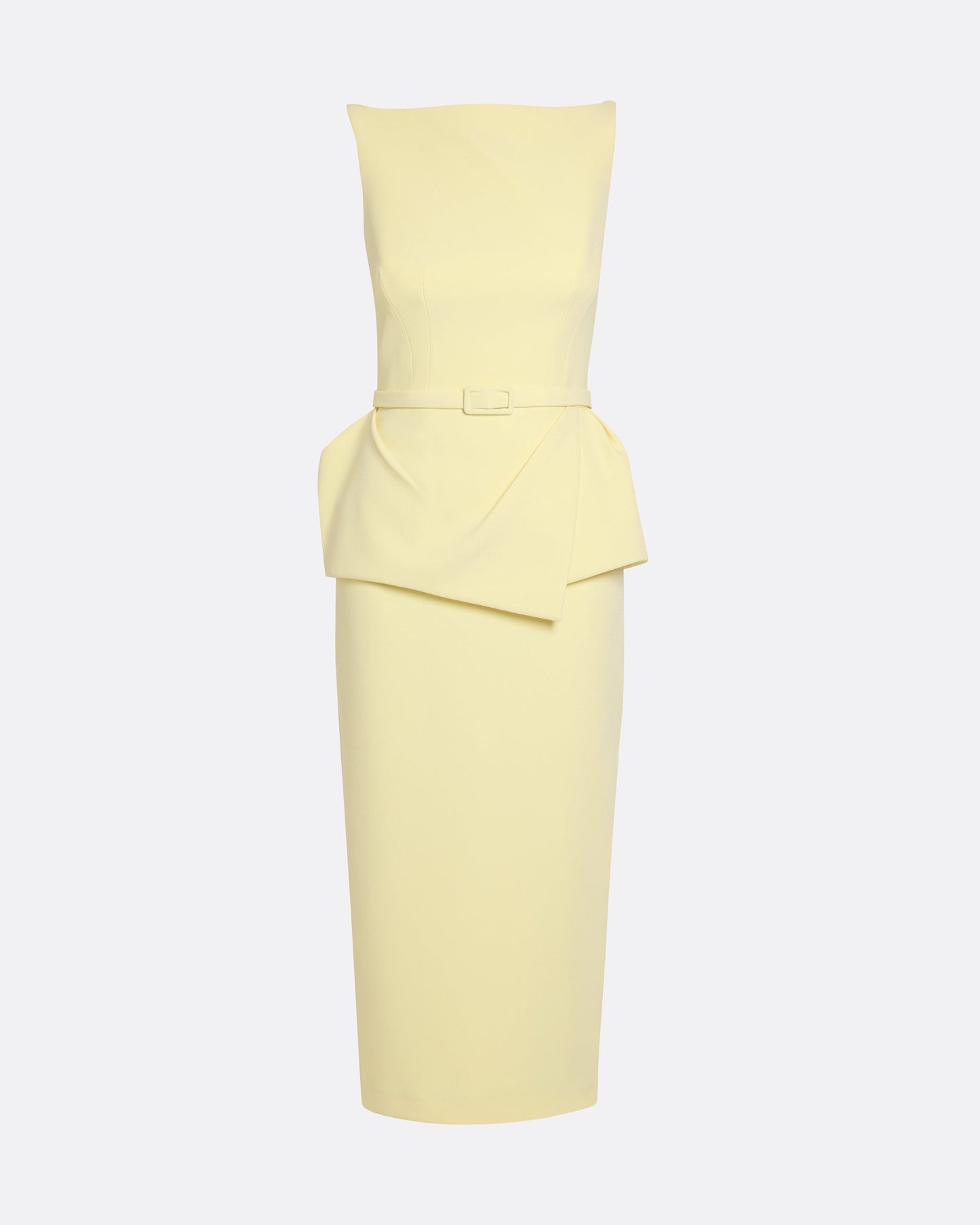 Sleeveless midi dress with flared peplum in PALE YELLOW