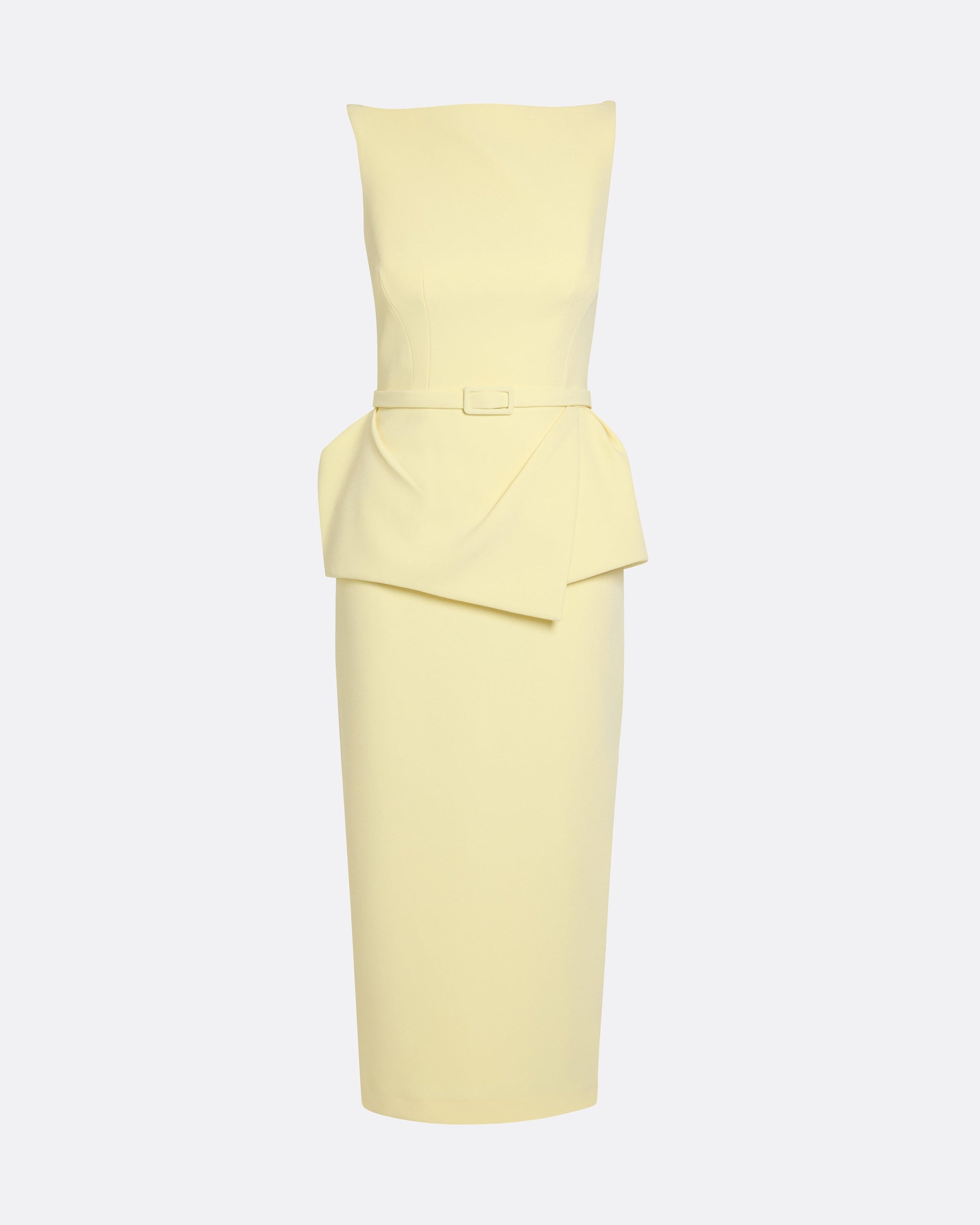 Sleeveless midi dress with flared peplum in PALE YELLOW
