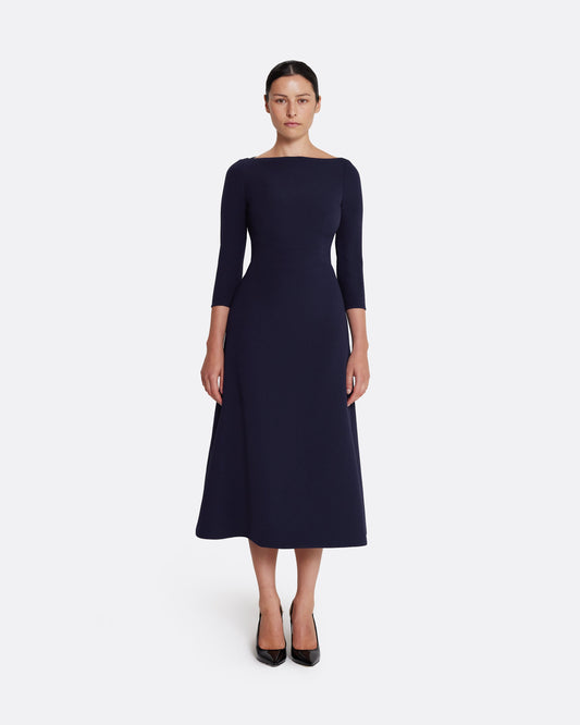 Long sleeve midi dress in AZURITE