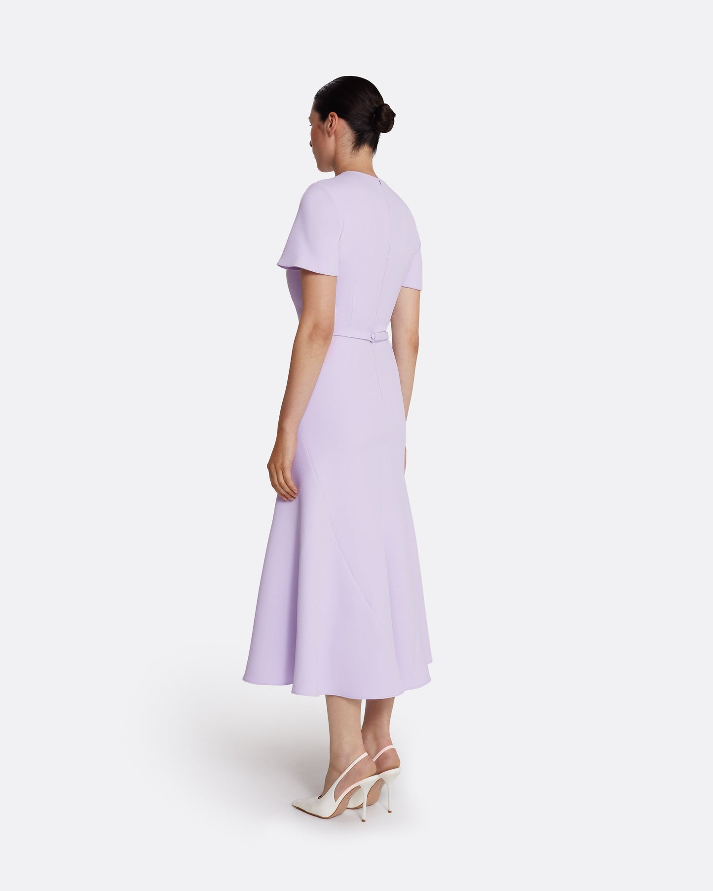 Short-sleeve, kick-flare midi dress in VERBENA