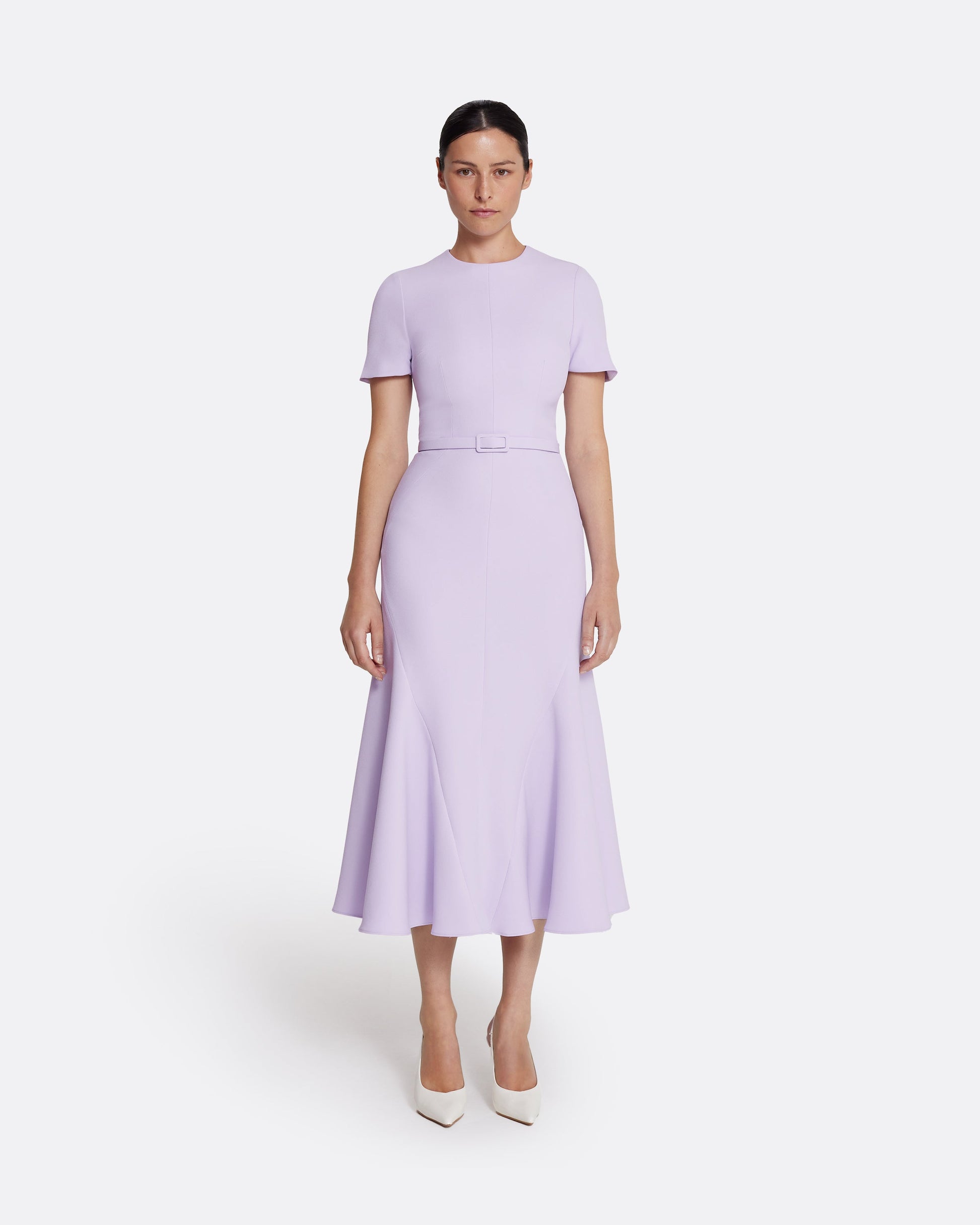 Short-sleeve, kick-flare midi dress in VERBENA
