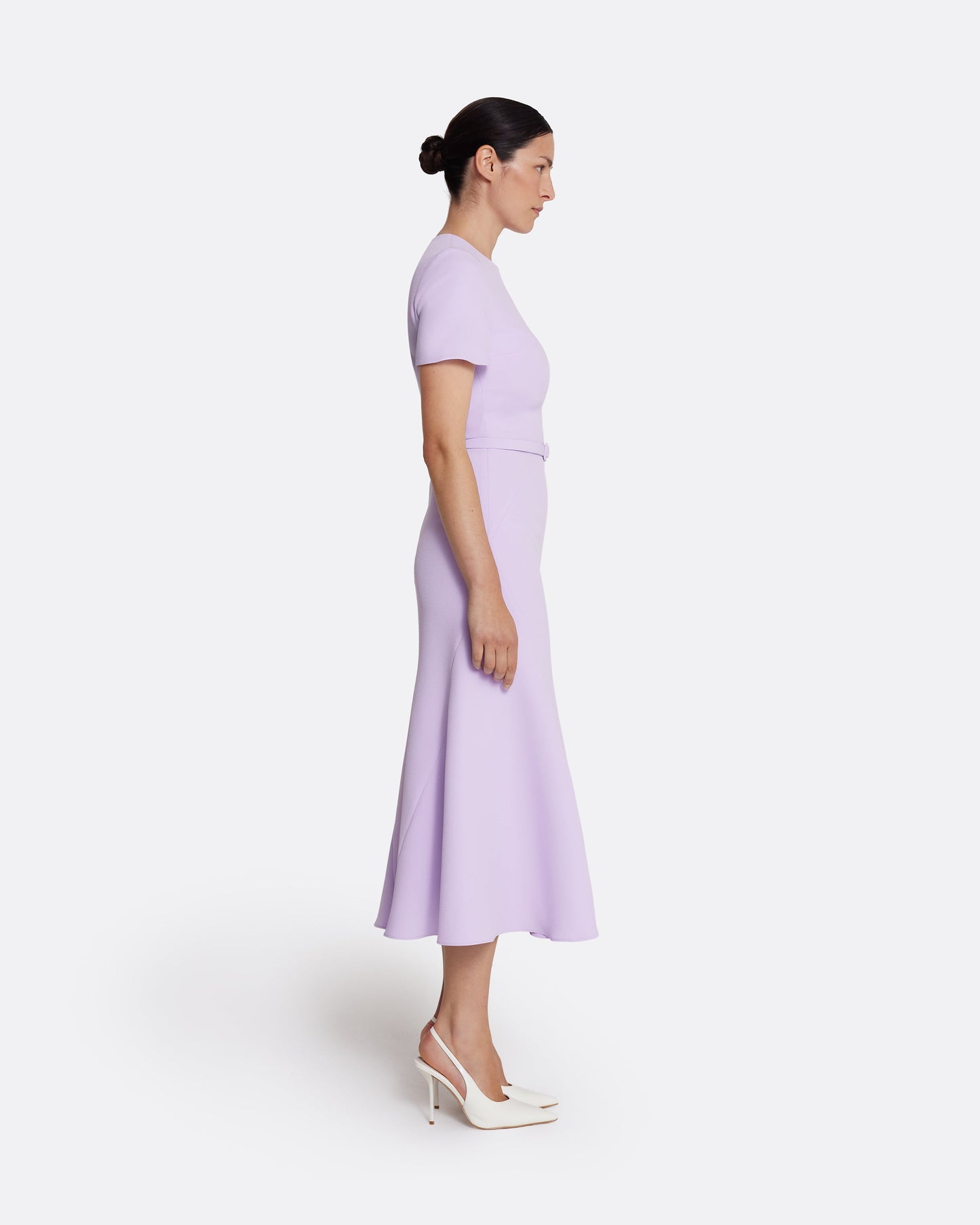 Short-sleeve, kick-flare midi dress in VERBENA