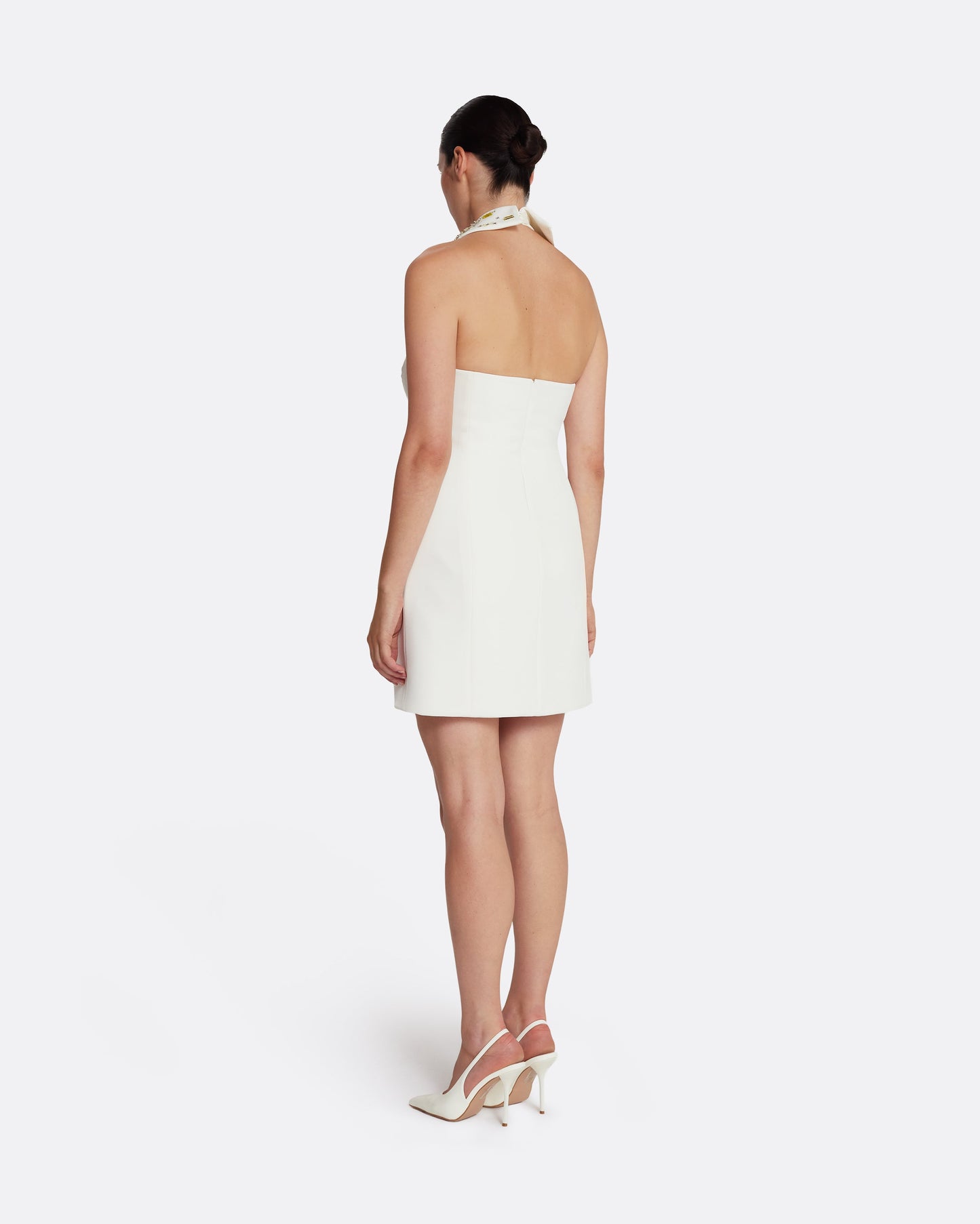 Zura Short Dress in Ivory with Gold Embellishment