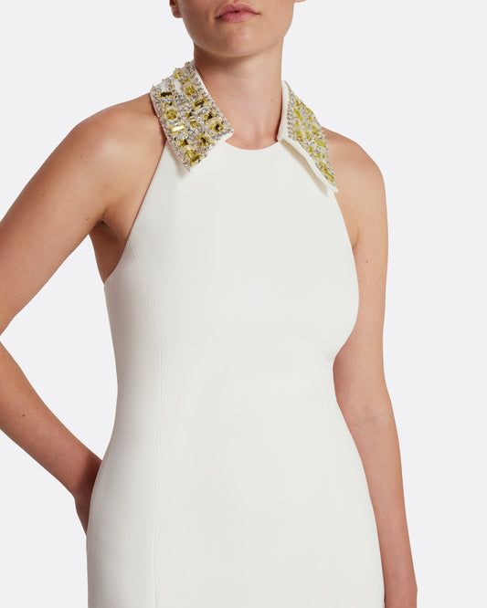 Zura Short Dress in Ivory with Gold Embellishment