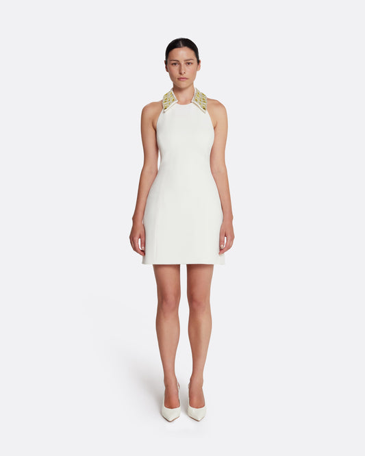 Zura Short Dress in Ivory with Gold Embellishment