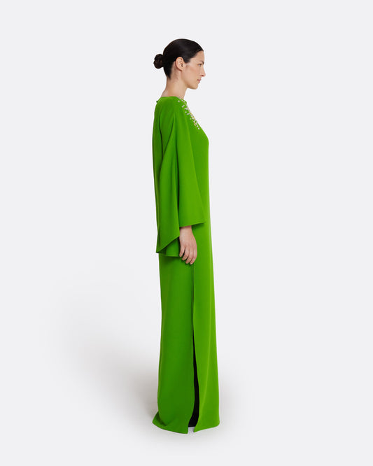 Marcellina Long Dress in Verdant Green with Multi-greens