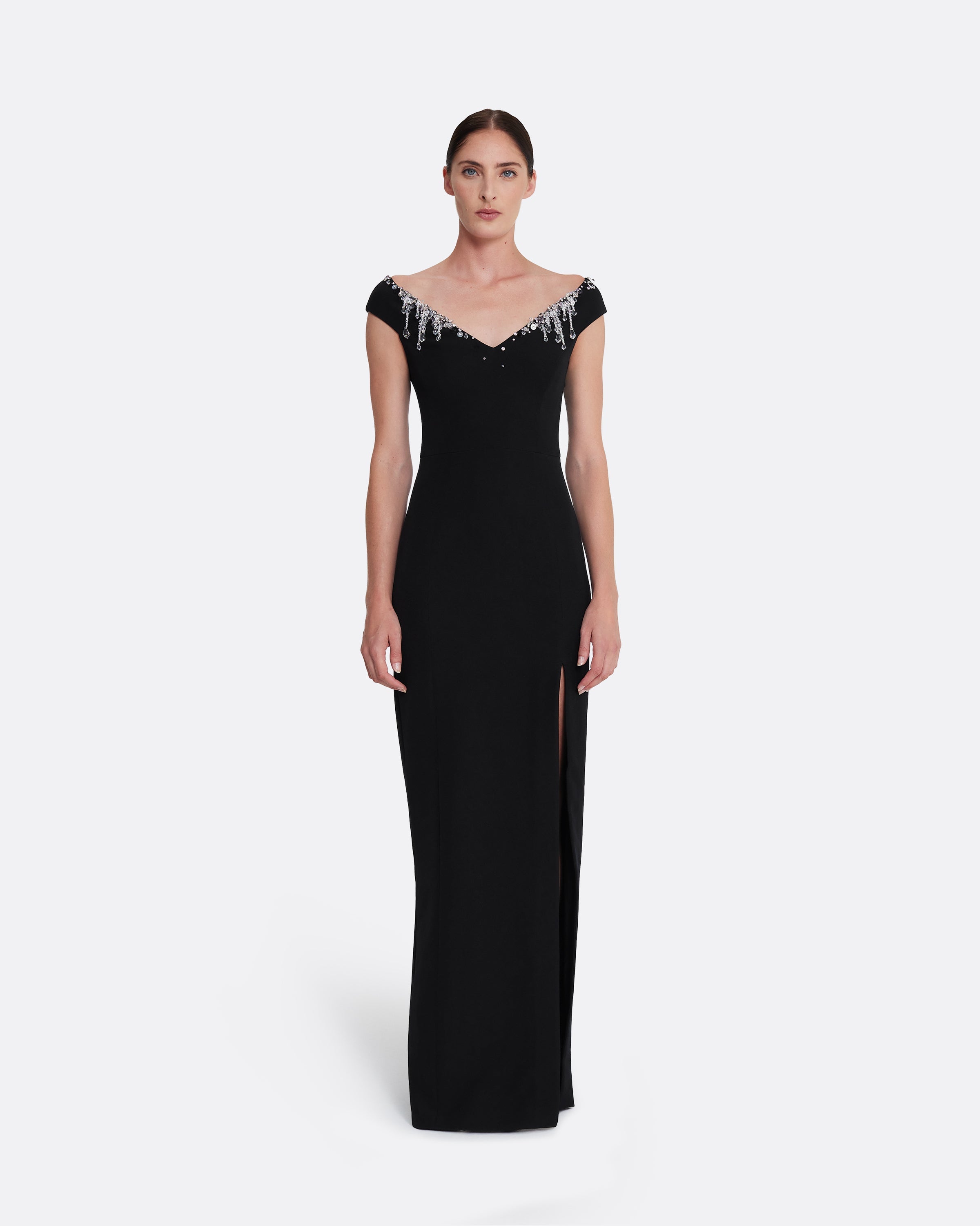 Lucrezia Long Dress in Black with Smoke/crystal