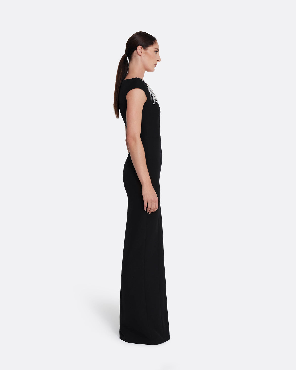 Lucrezia Long Dress in Black with Smoke/crystal