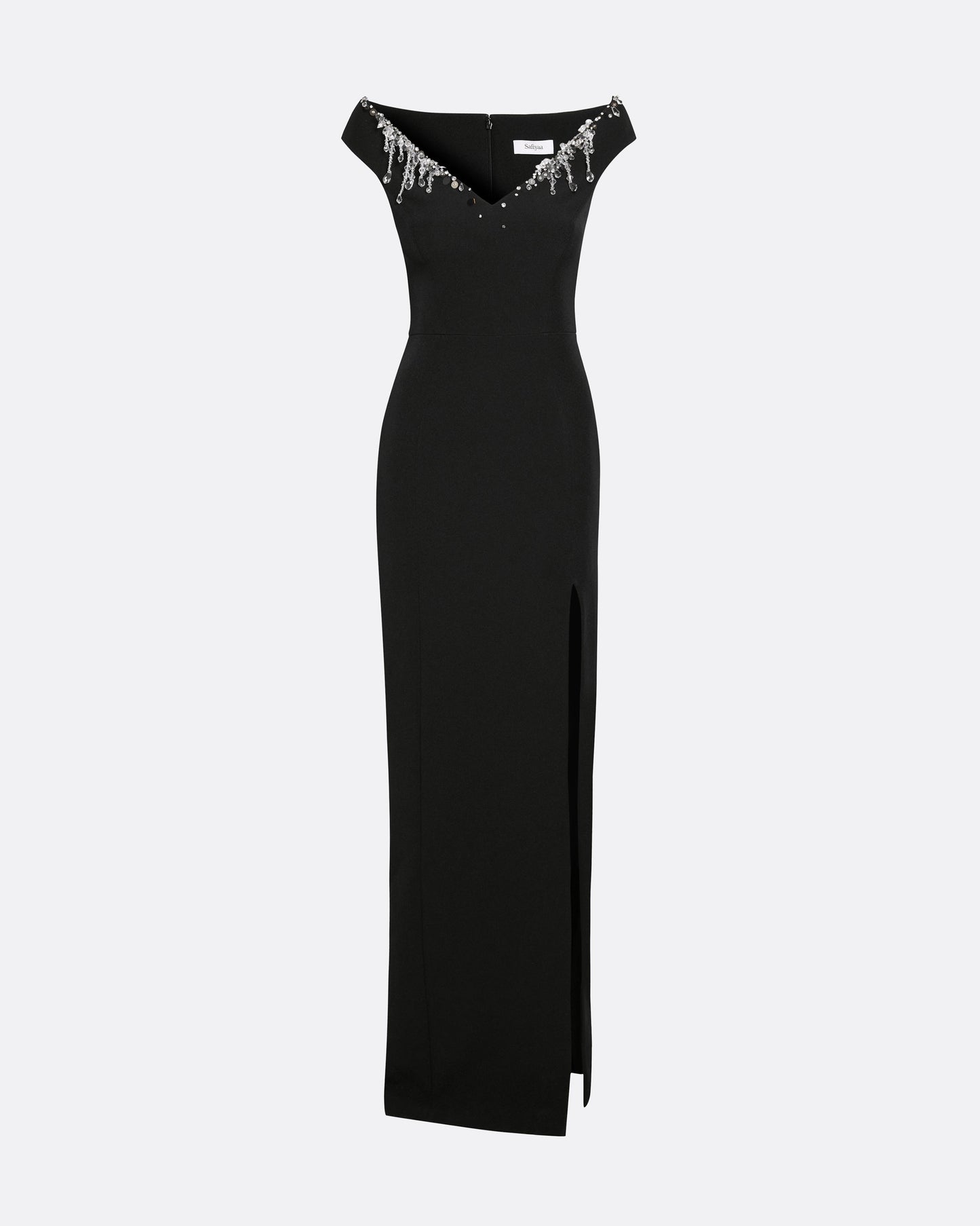 Lucrezia Long Dress in Black with Smoke/crystal