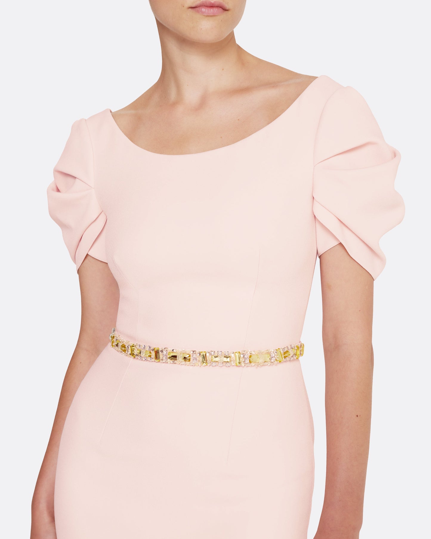 Vanna Long Dress in Pale Pink with Gold