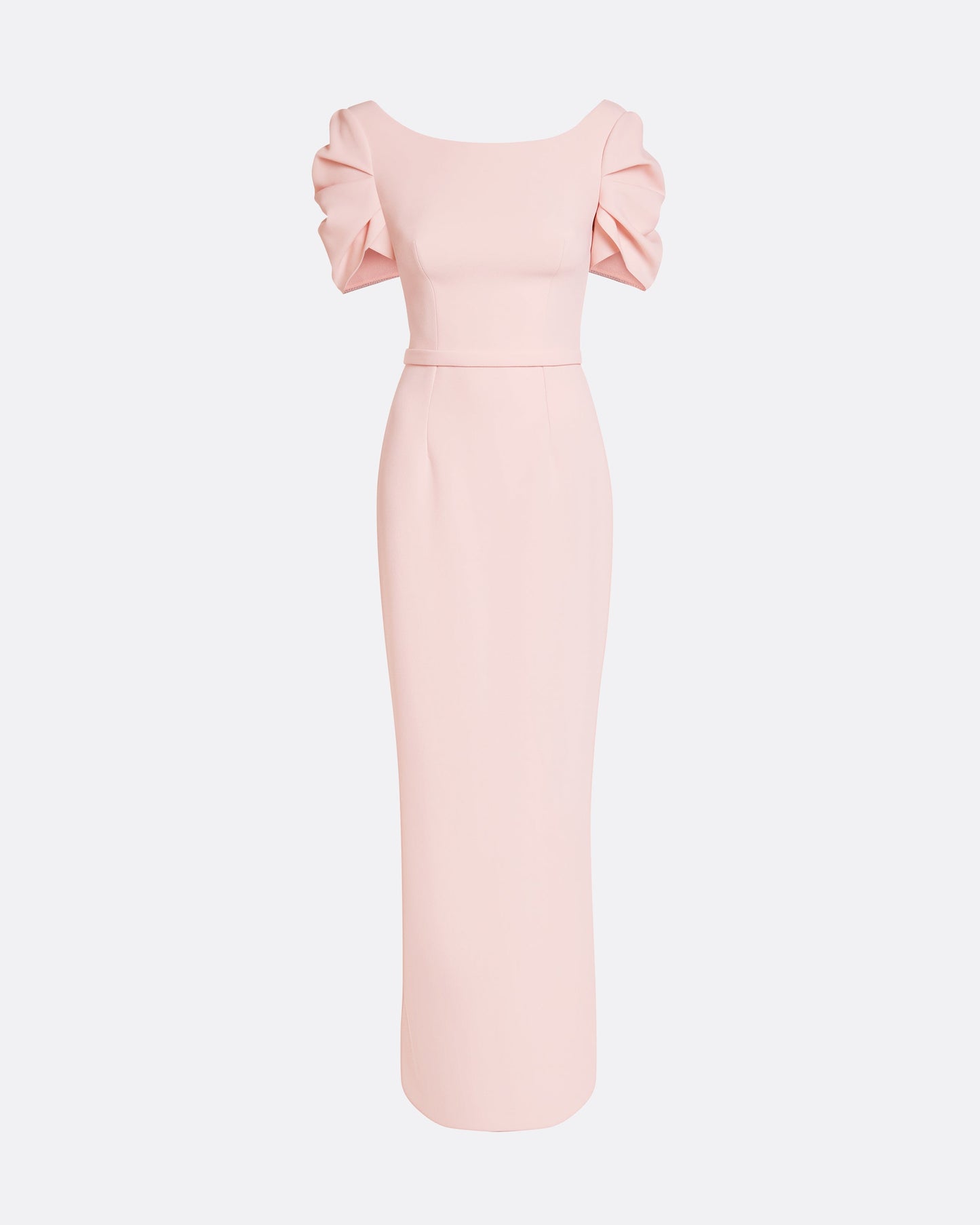 Column gown with sculptural draped sleeves in PALE PINK