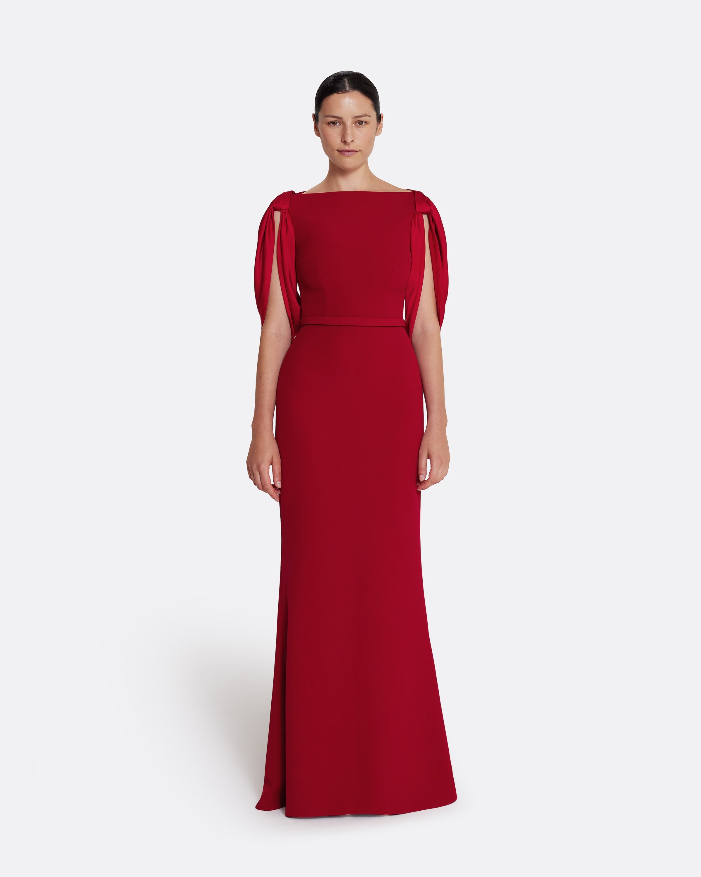 Mimi Long Dress in Cherry Red on Azalea Red