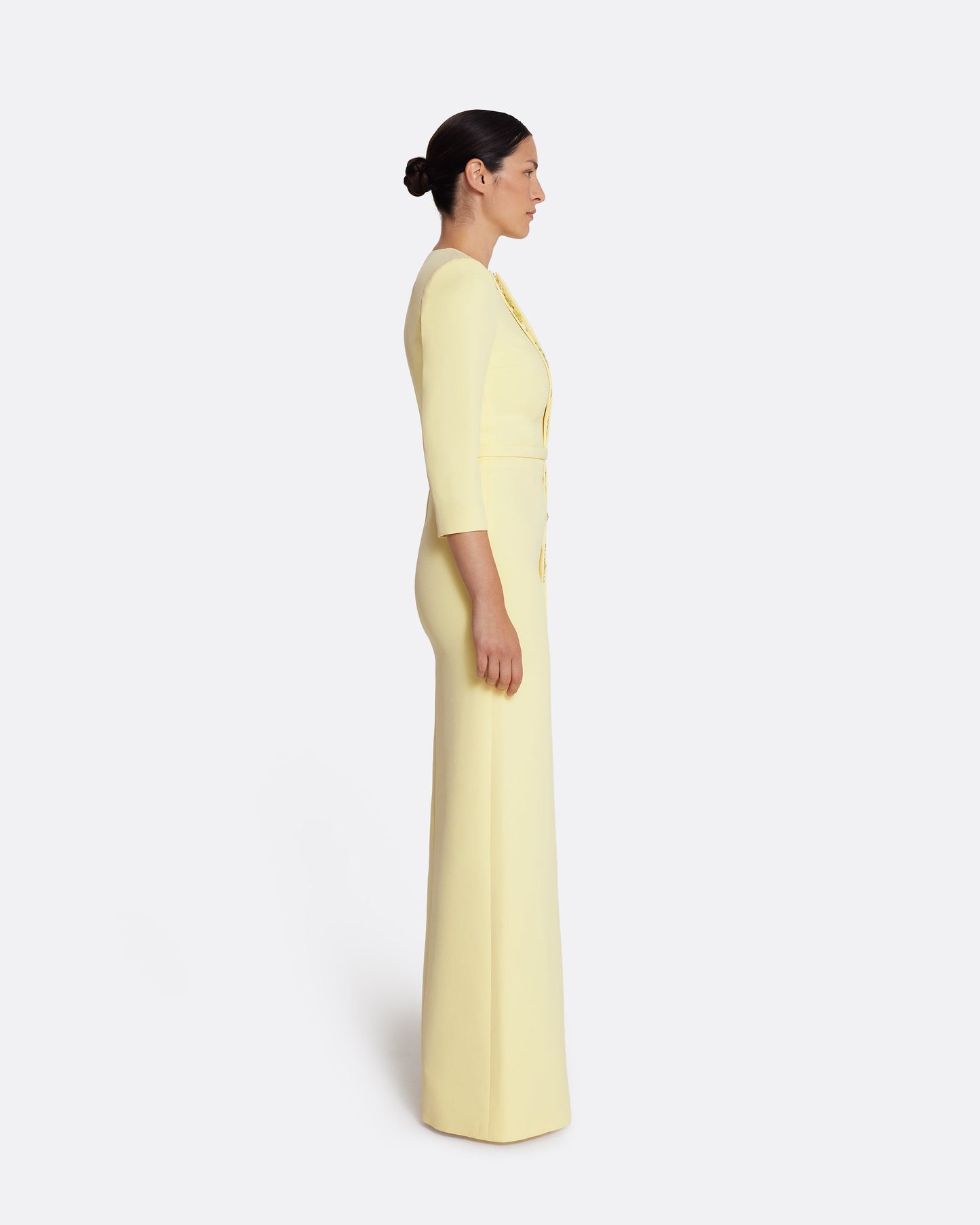 Tosavetta Long Dress in Pale Yellow with Gold