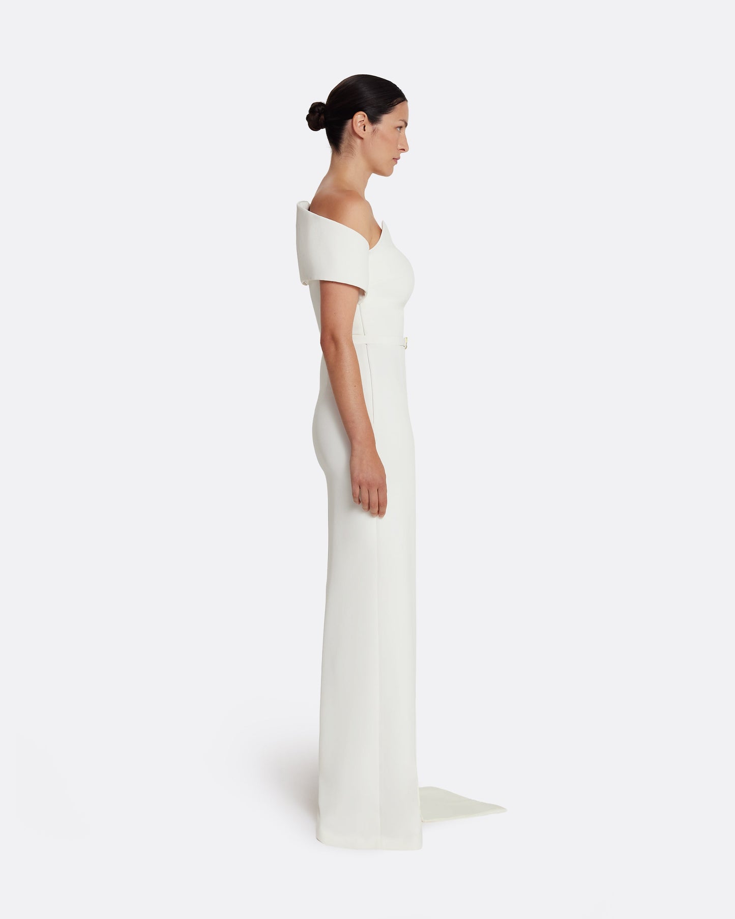 Giorgia Long Dress in Ivory with Embellished Belt