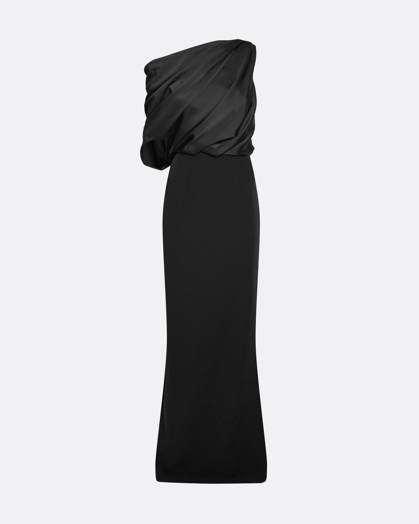 Column gown with asymmetric draped top in BLACK