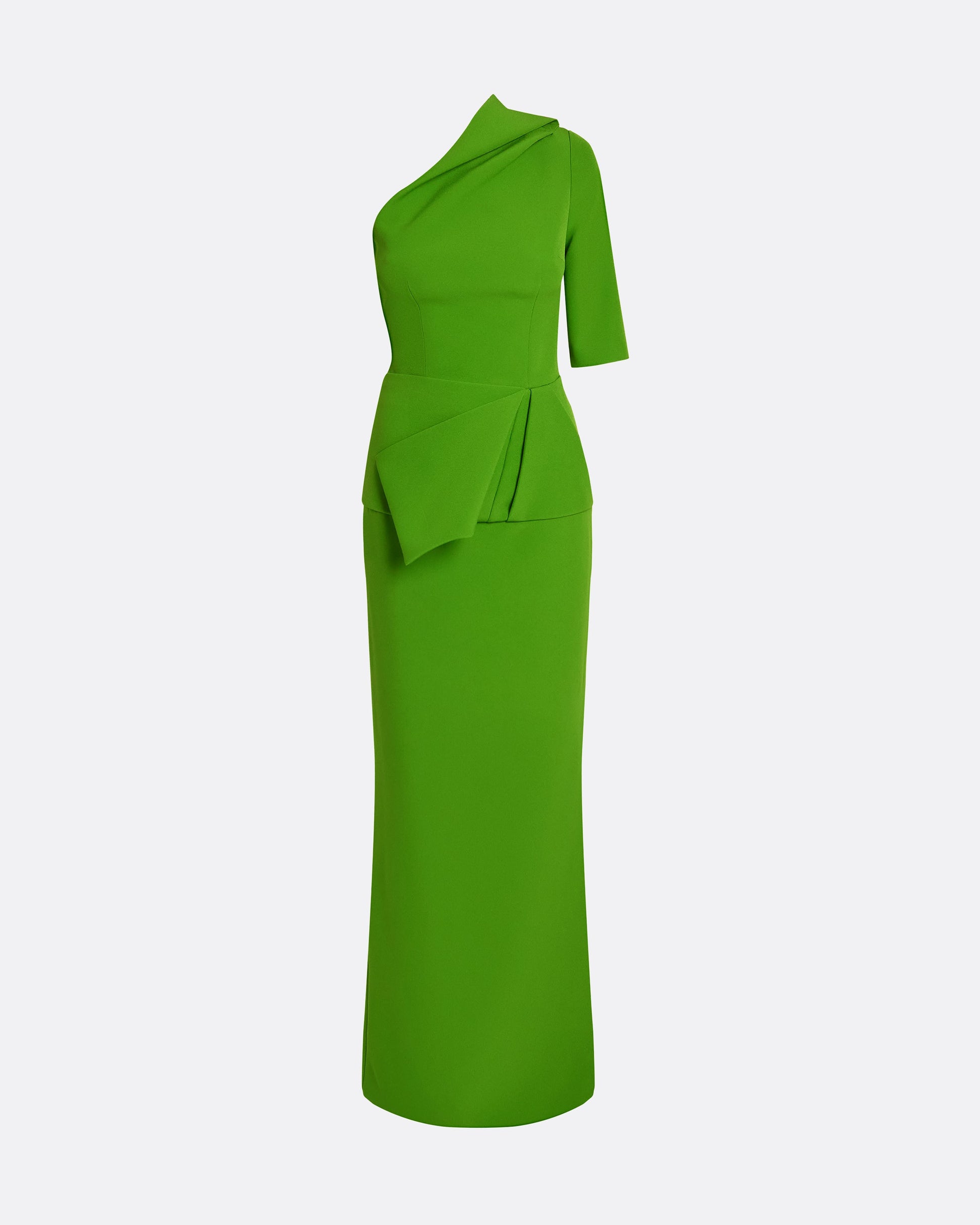 One sleeve column gown with side slit in VERDANT GREEN