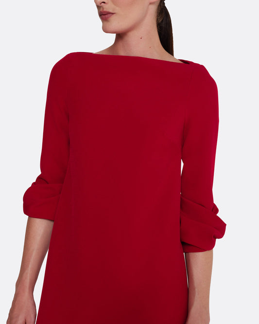detailed long sleeve A line gown  in AZALEA RED