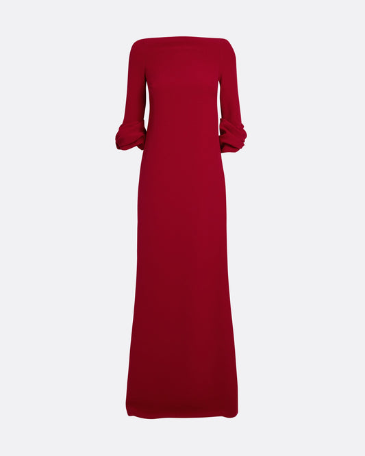 detailed long sleeve A line gown  in AZALEA RED