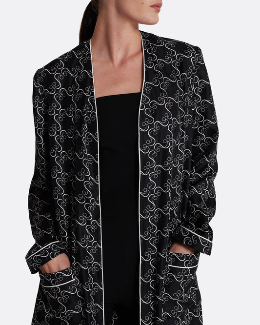 Full-length wrap abaya in ECRU ON BLACK