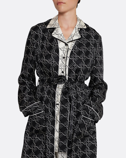 Full-length wrap abaya in ECRU ON BLACK