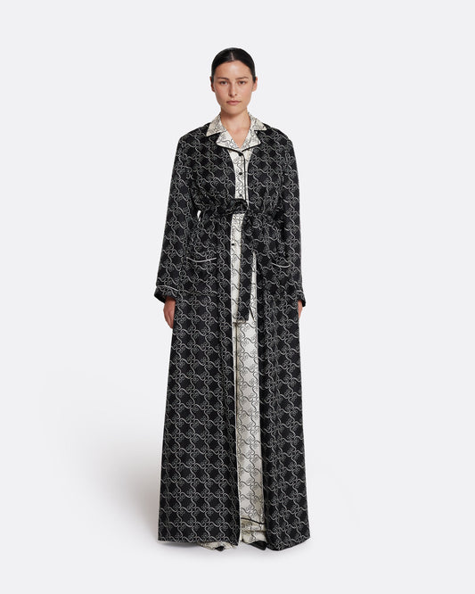 Full-length wrap abaya in ECRU ON BLACK