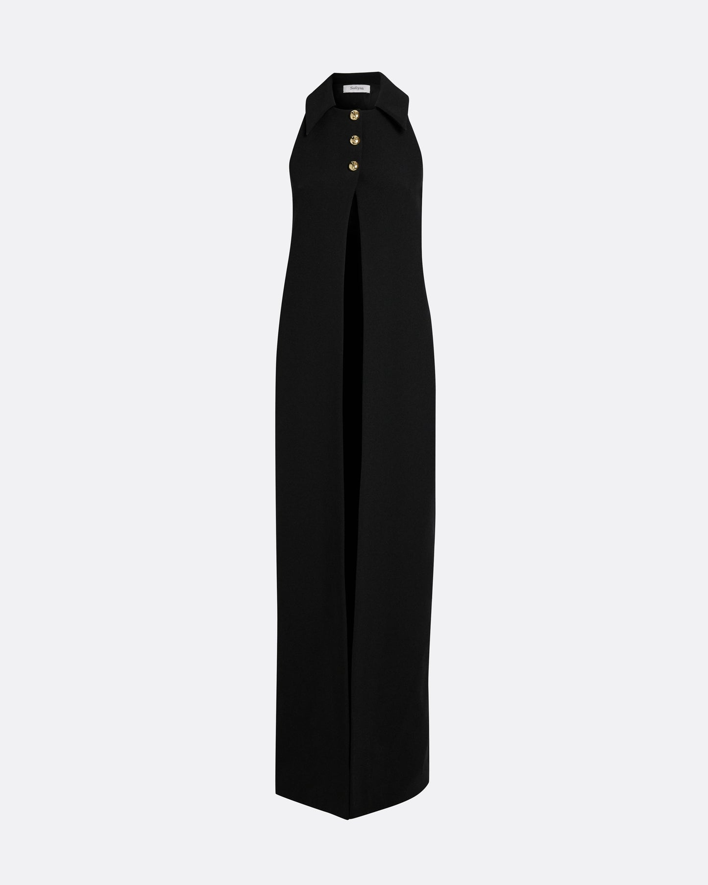 Collared, sleeveless open-front harness in BLACK