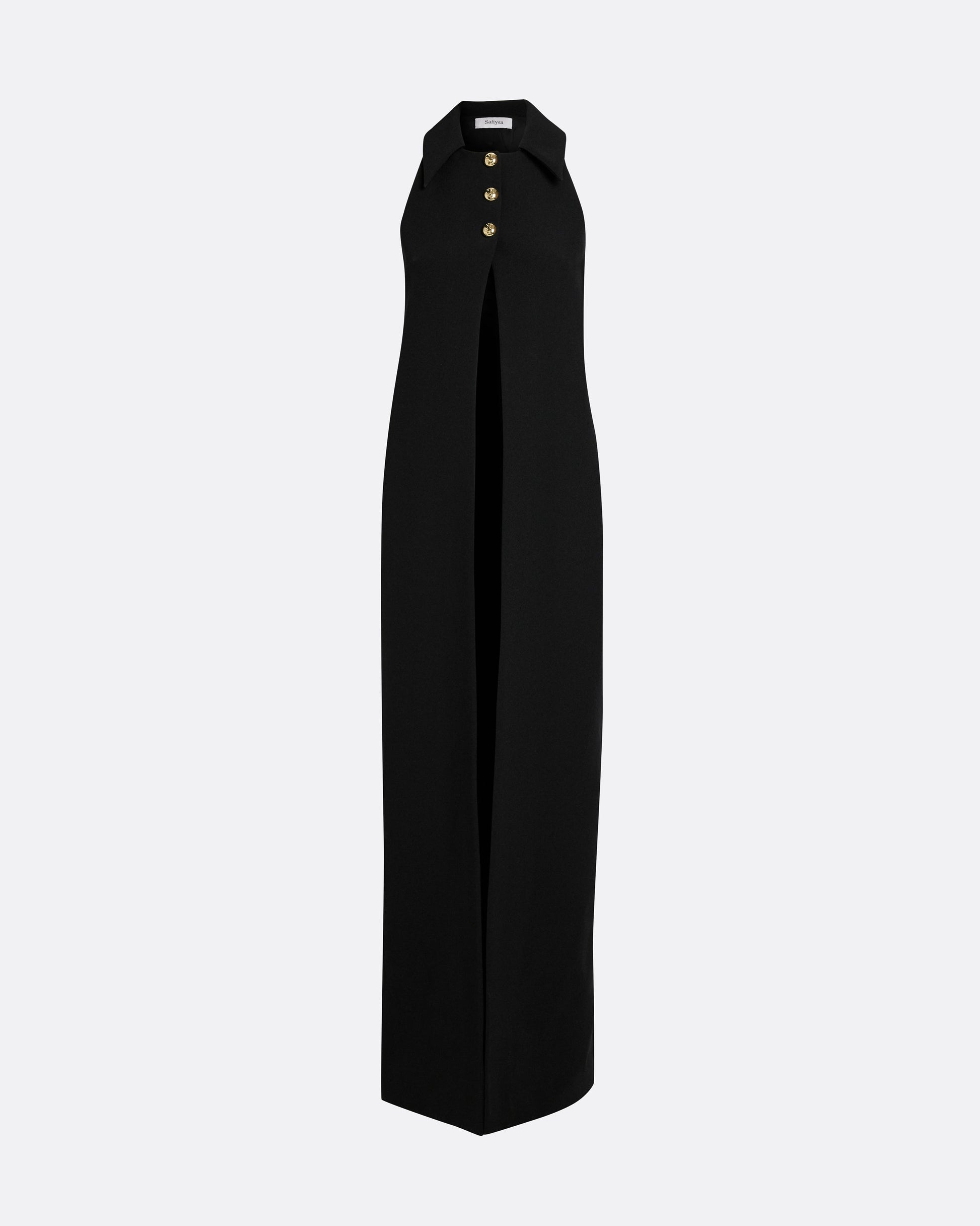 Collared, sleeveless open-front harness in BLACK