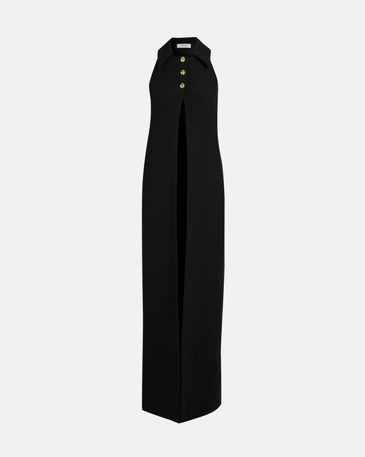 Collared, sleeveless open-front harness in BLACK