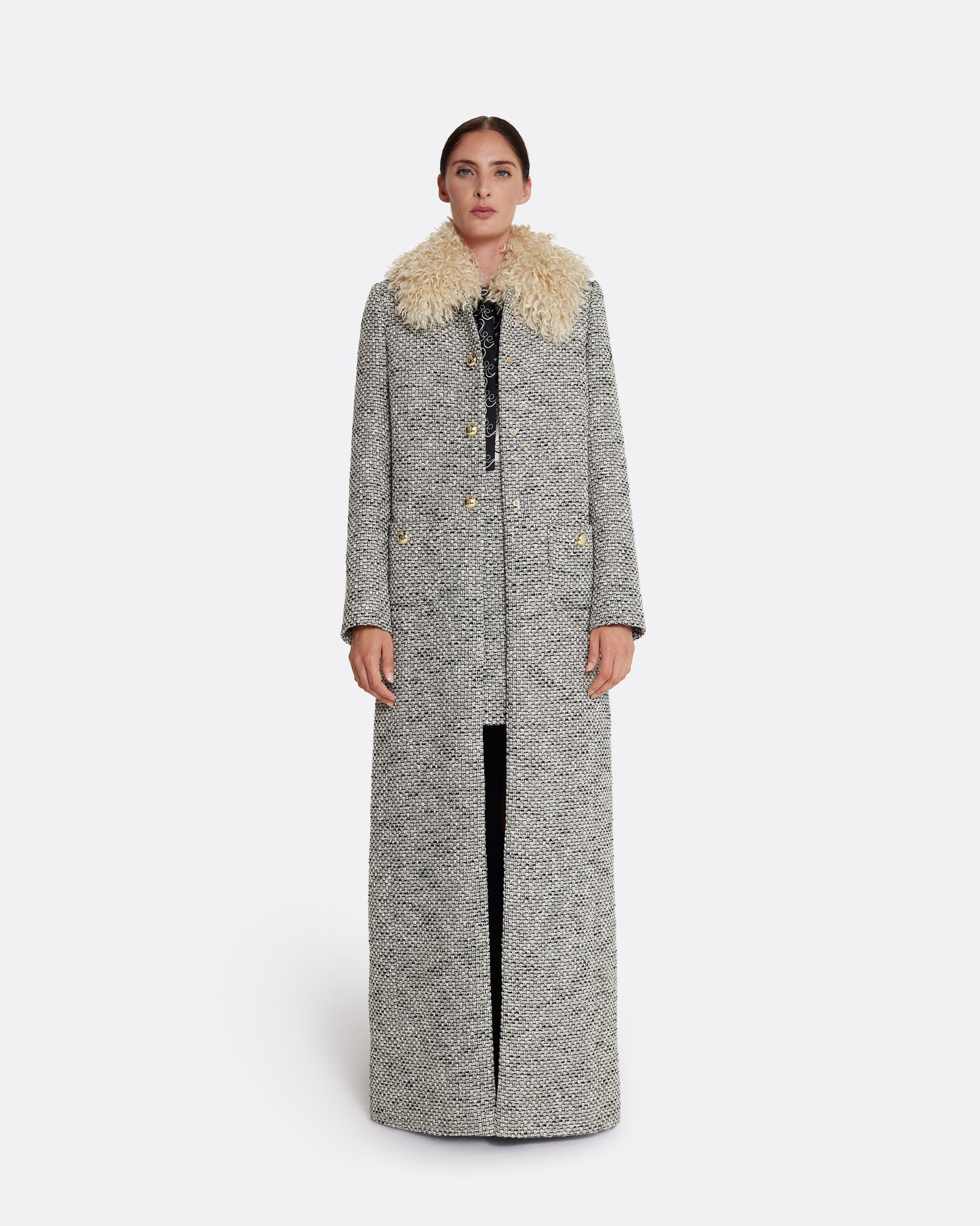 A-line maxi coat  in STONE ON GREYSCALE