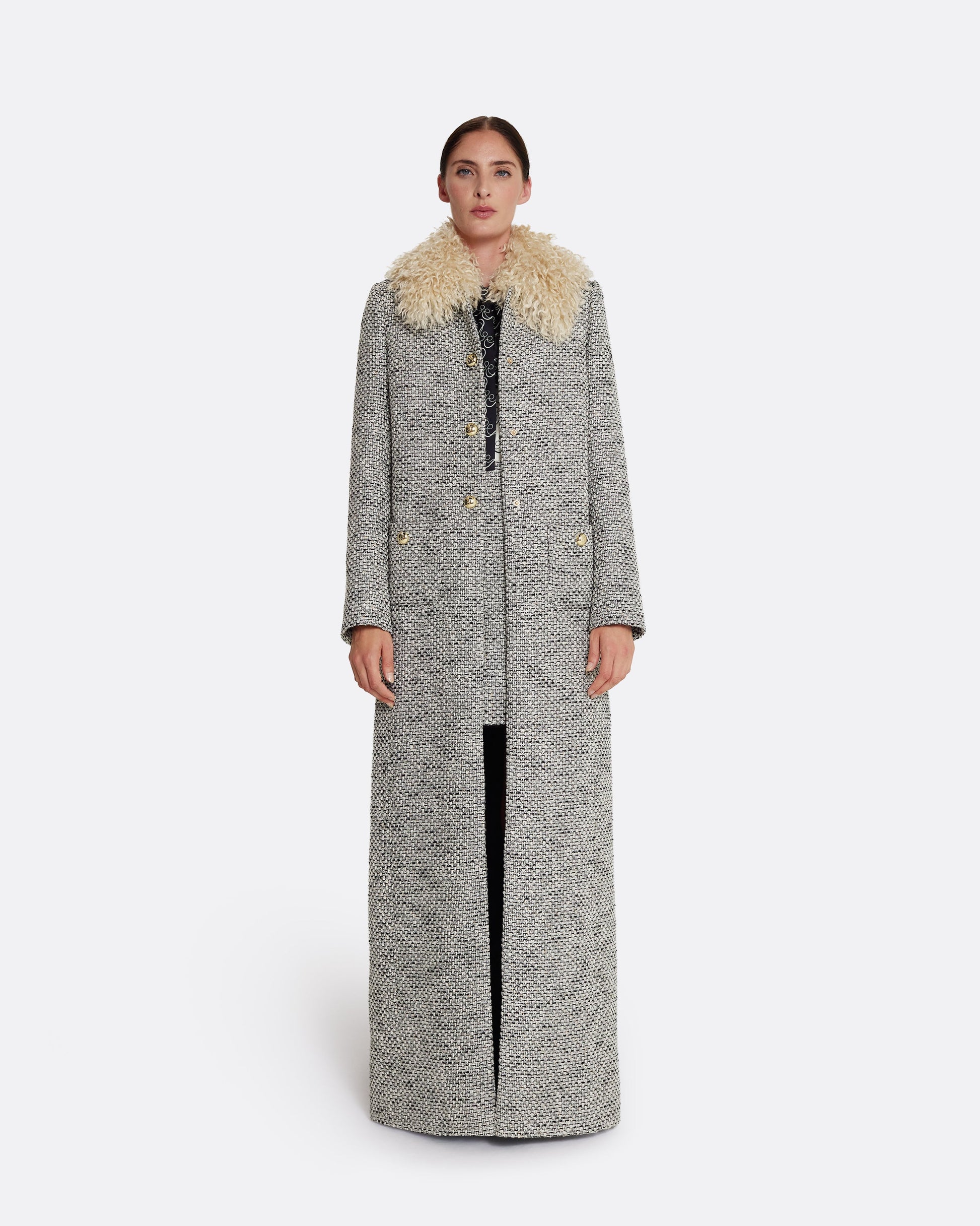 A-line maxi coat  in STONE ON GREYSCALE