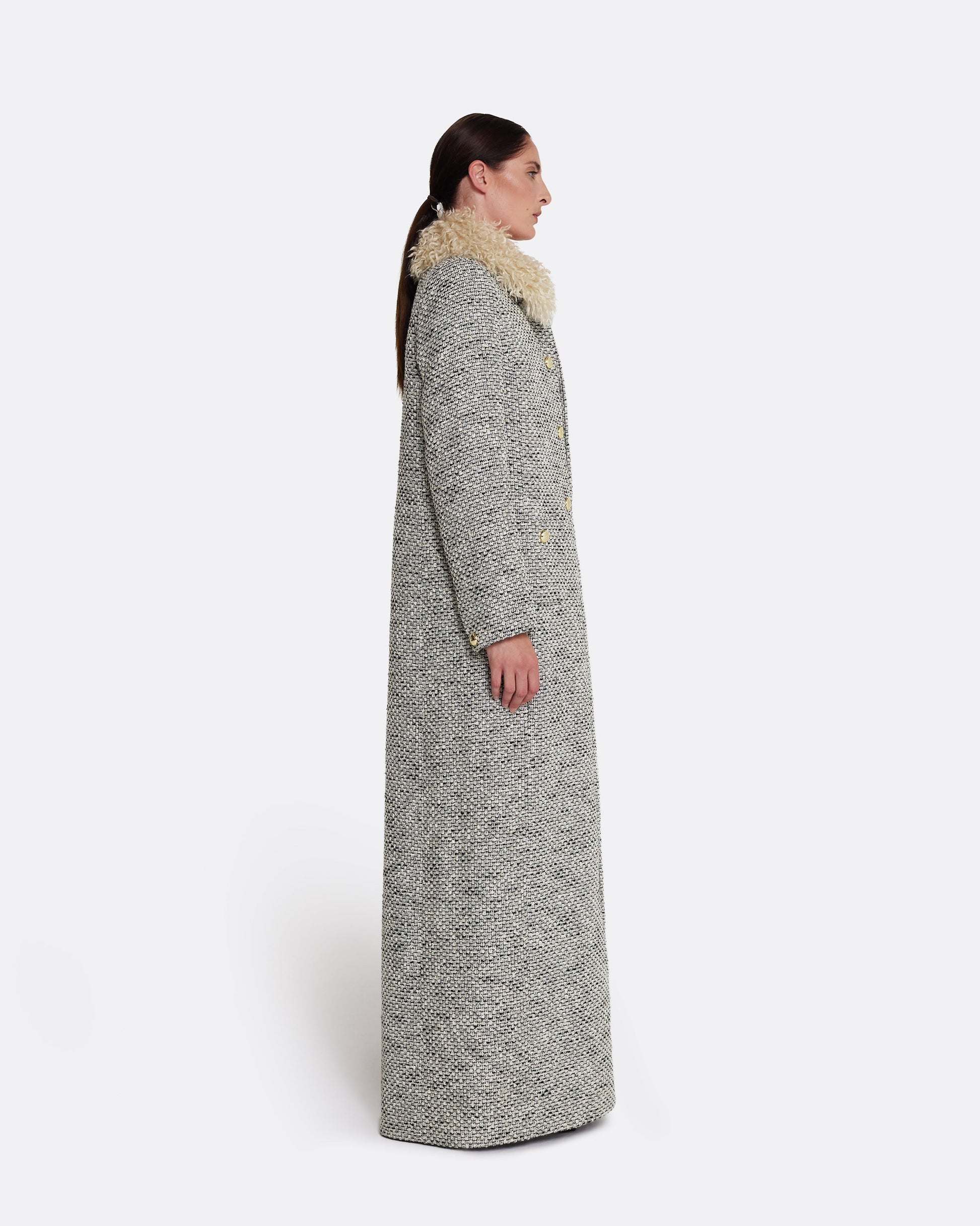 A-line maxi coat  in STONE ON GREYSCALE